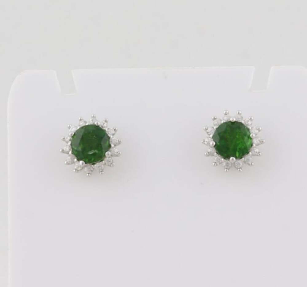 Sterling Silver Lab Created Green Tourmaline & White Zircon Stud Earrings 3/8"